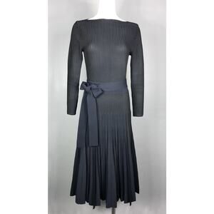 The Fold London Ribbed Pleated Heavy Knit Midi Dress S Navy Black Pullover Flare
